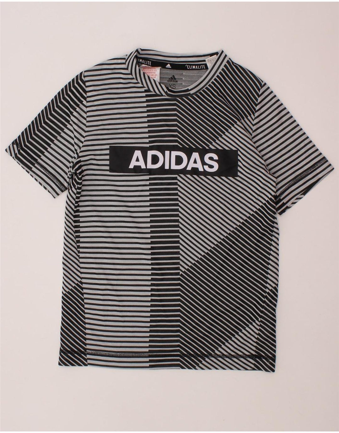 ADIDAS Boys Climalite Graphic T-Shirt Top 2-3 Years XS Grey Striped