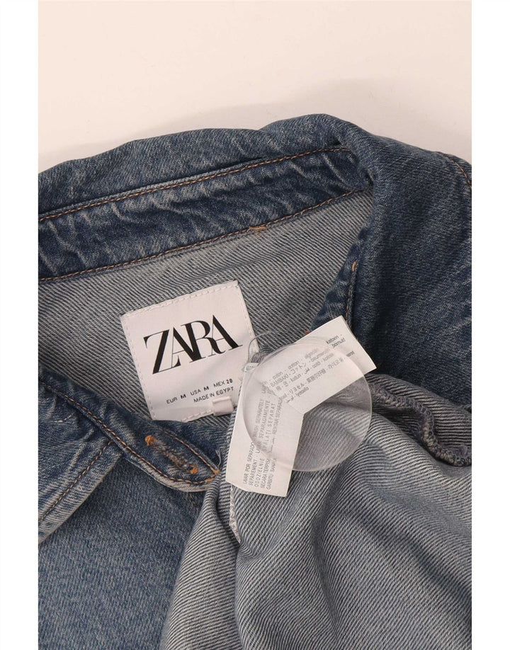 Zara Dame Oversized Denim Jacket UK 14 Medium Blue Bomuld