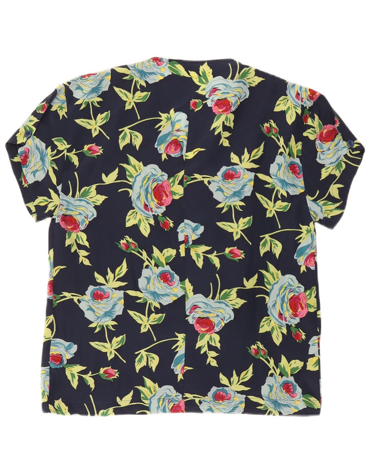 Vintage damebluse Top IT 42/44 Medium Navy Blue Floral