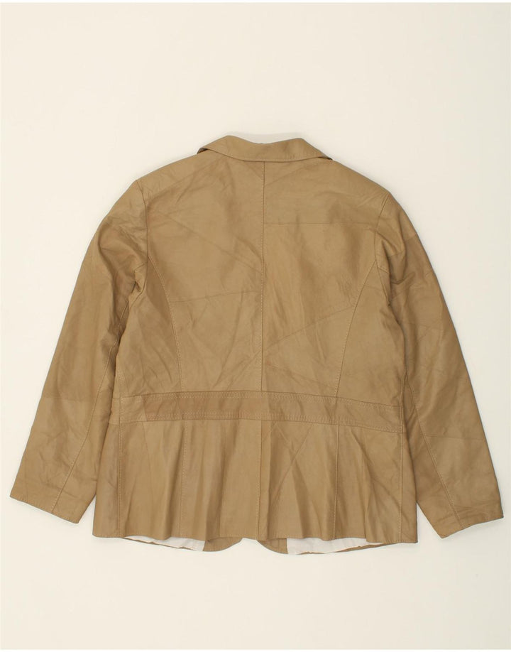 VINTAGE Womens Leather 2 Button Blazer Jacket IT 48 XL Beige Leather Vintage Vintage and Second-Hand Vintage from Messina Hembry 