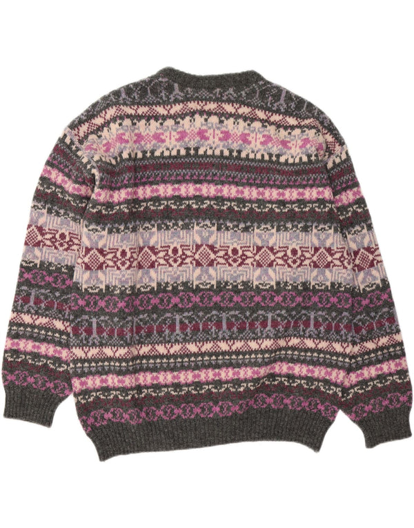 Vintage Mens Crew Neck Jumper Sweater XL Pink Fair Isle