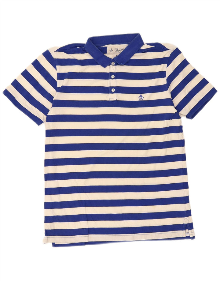 Penguin Herre Regular Fit Polo Shirt Medium Blå Stribet Bomuld