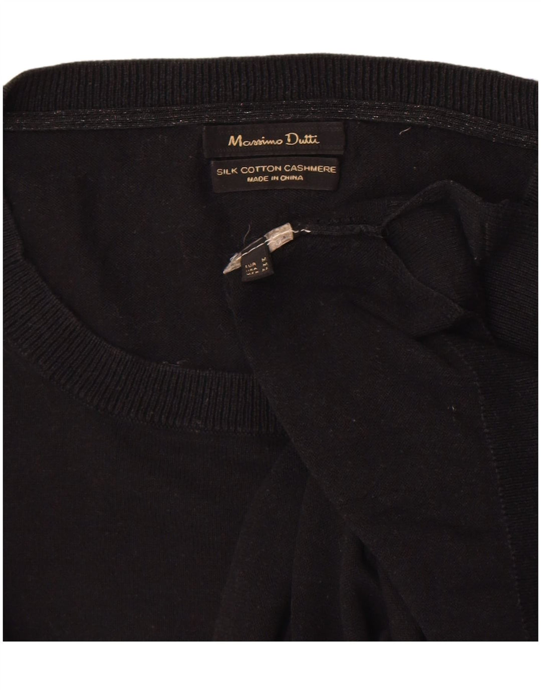 Massimo Dutti Dame Crew Neck Jumper Sweater UK 14 Medium Sort Bomuld