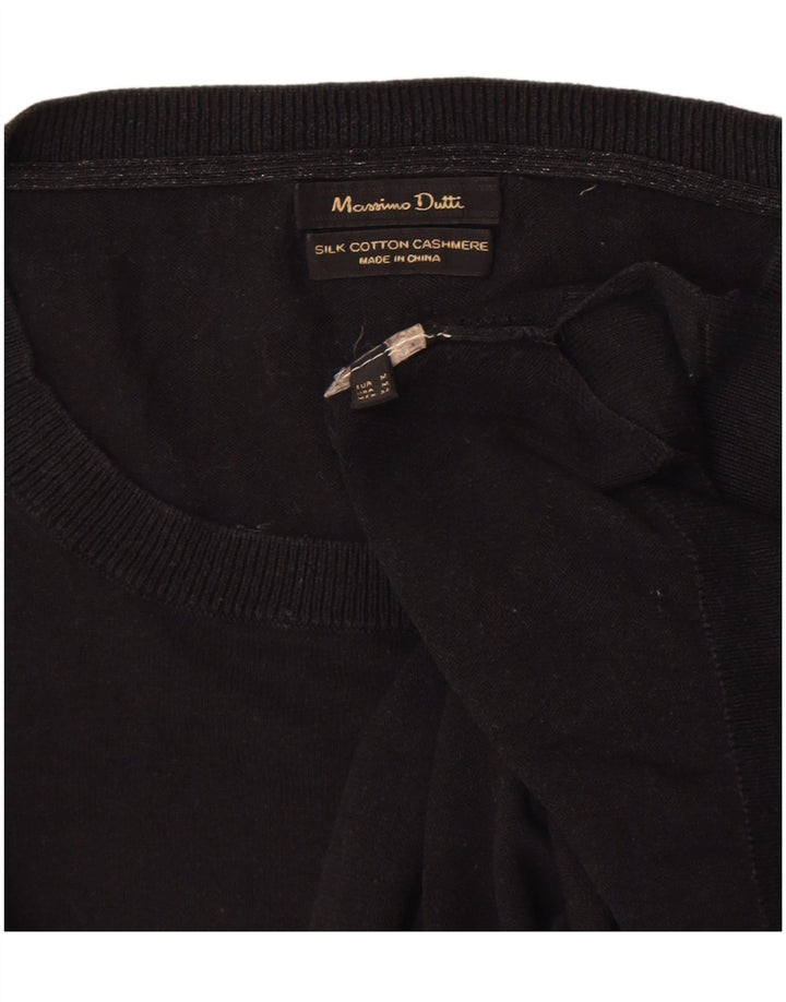 Massimo Dutti Dame Crew Neck Jumper Sweater UK 14 Medium Sort Bomuld