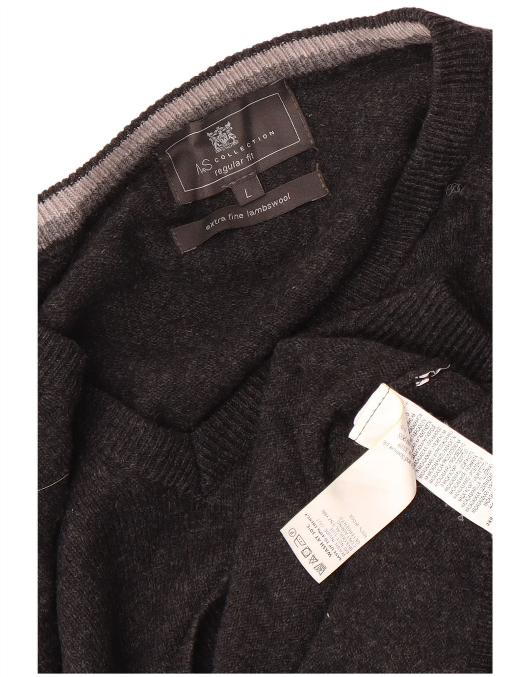 Marks & Spencer Herre Regular Fit V-hals sweater Stor grå uld