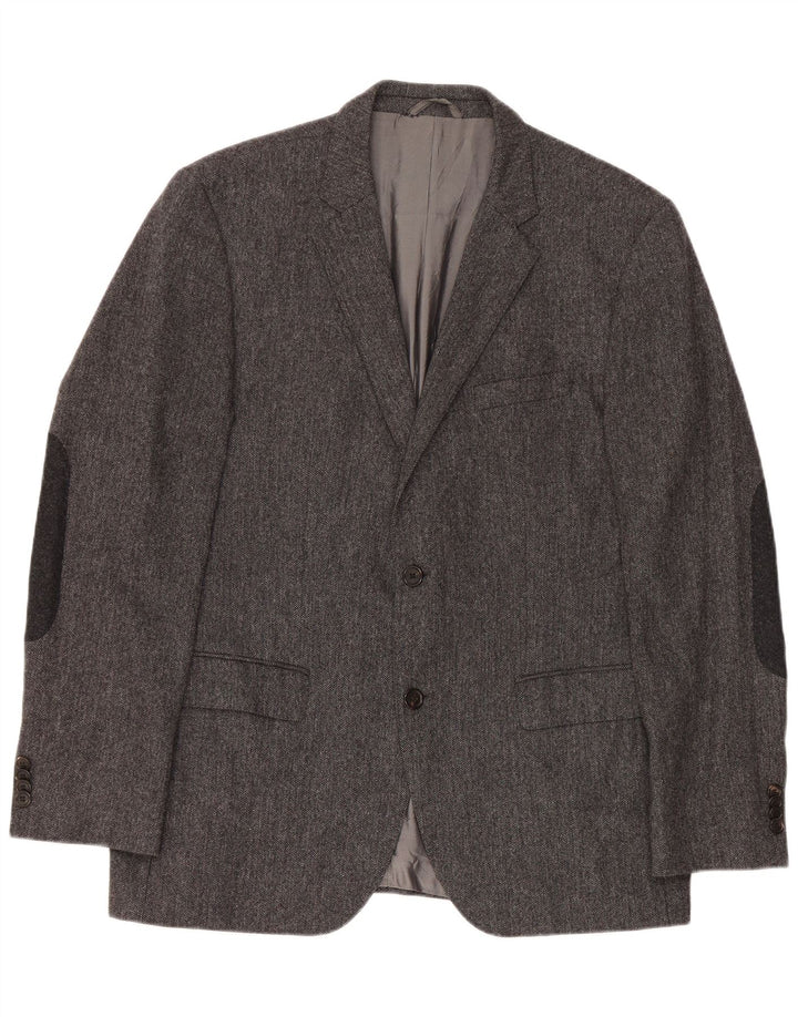 HUGO BOSS Mens 2 Button Blazer Jacket IT 50 Large Grey Herringbone Viscose
