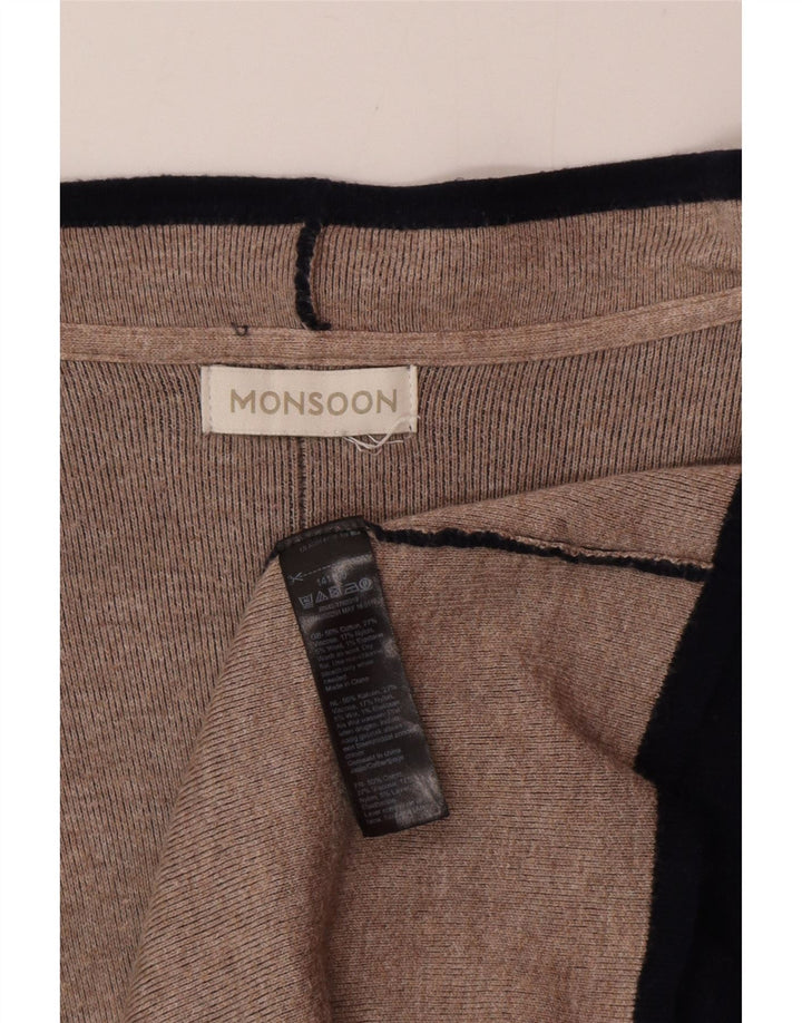 Monsoon Dame Longline Åben Cardigan Sweater UK 16 Large Navy Blue Bomuld