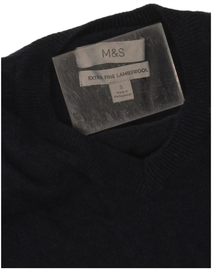 Marks & Spencer Herre V-hals sweater lille marineblå uld