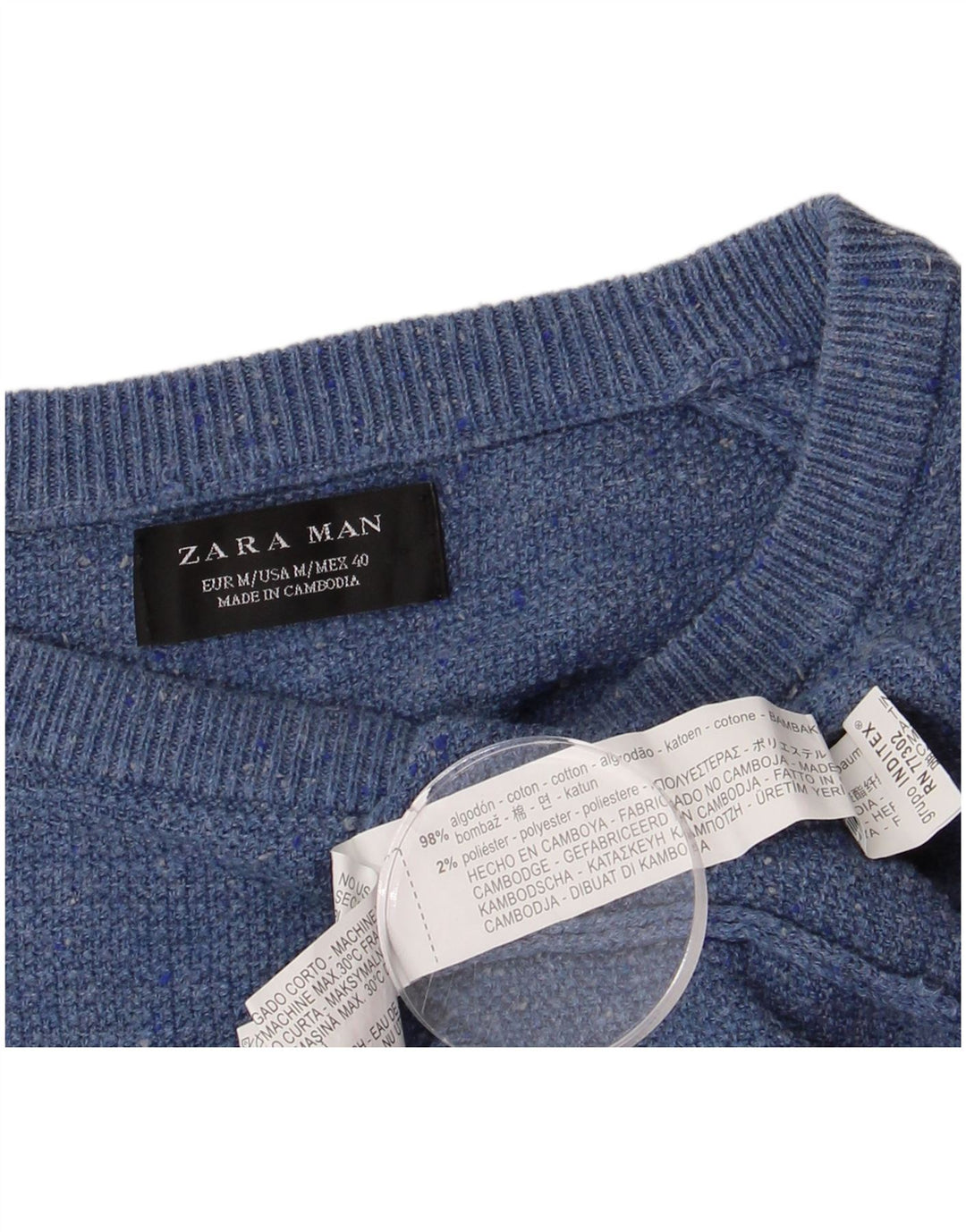 ZARA Herre Boat Neck Jumper Sweater Medium Blue Flecked Polyester