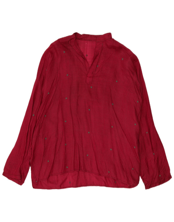 Vintage Dame Langærmet Longline Shirt Bluse UK 22 3XL Burgundy Check