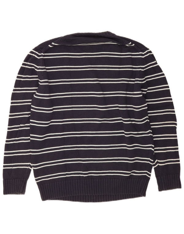 Zara Mens Crew Neck Jumper Sweater XL Navy Blue Striped Cotton