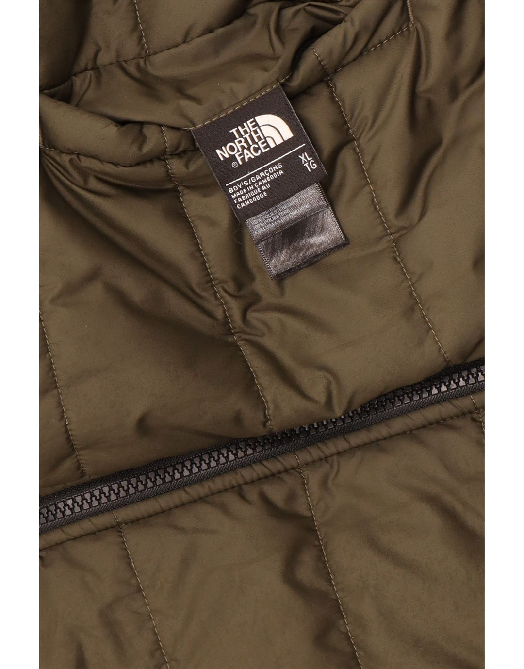 THE NORTH FACE Polstret hættejakke til drenge 14-15 år XL Khaki Colourblock