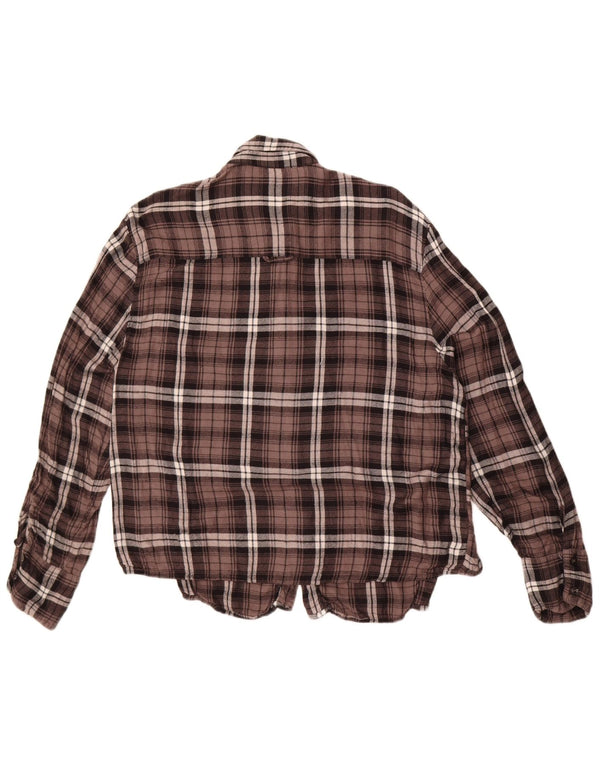Benetton Womens Flannel Shirt UK 14 Large Brown Check