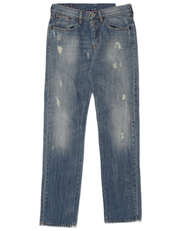 Replay Dame Distressed Straight Jeans W28 L29 Blå Bomuld