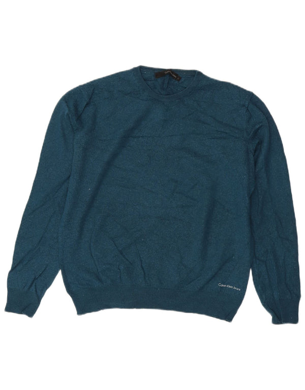 Calvin Klein Jeans Dame Crew Neck Jumper Sweater UK 16 Large Blue Wool