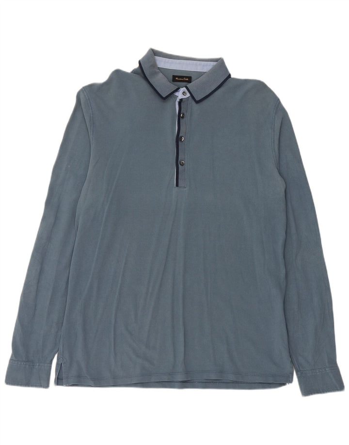 Massimo Dutti Langærmet herre poloshirt XL blå bomuld