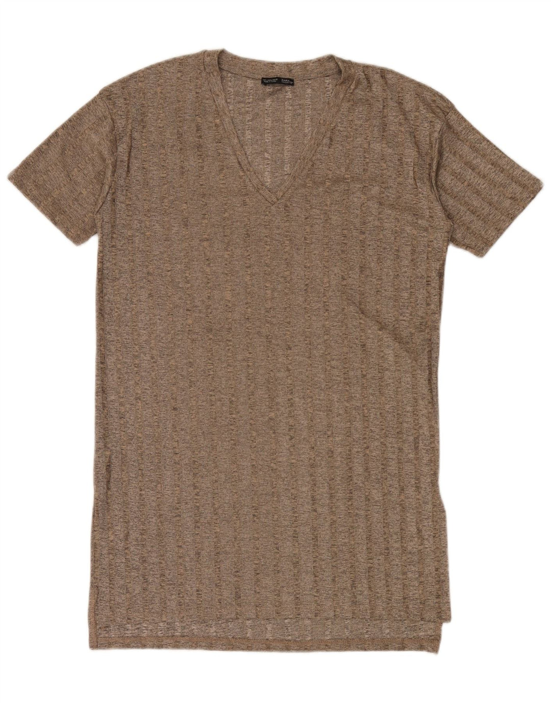 Zara Dame T-Shirt Kjole UK 16 Stor Brun Polyester