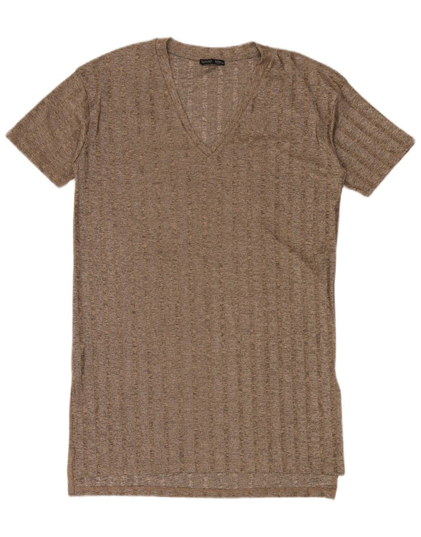 Zara Dame T-Shirt Kjole UK 16 Stor Brun Polyester
