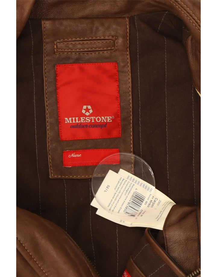 MILESTONE Herre Læderjakke UK 40 Stor Brun Læder