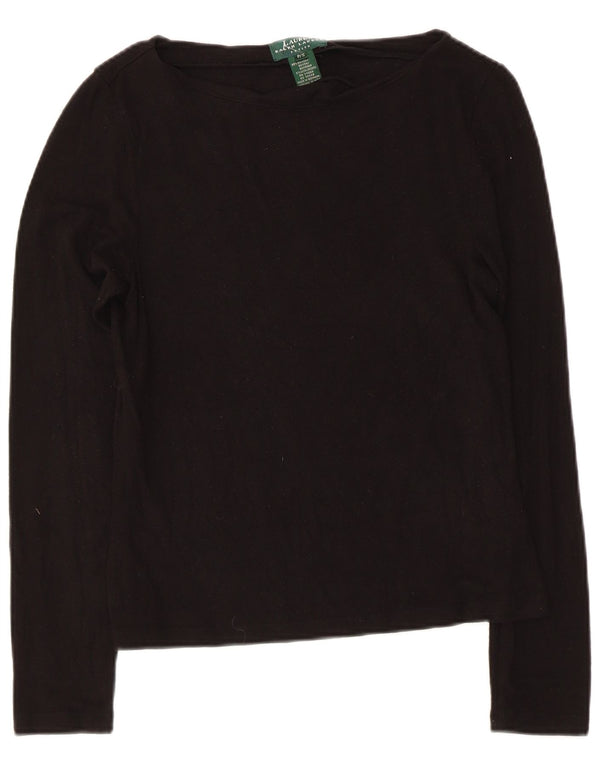 Ralph Lauren Womens Petite Top Langærmet UK 8 Small Black Rayon