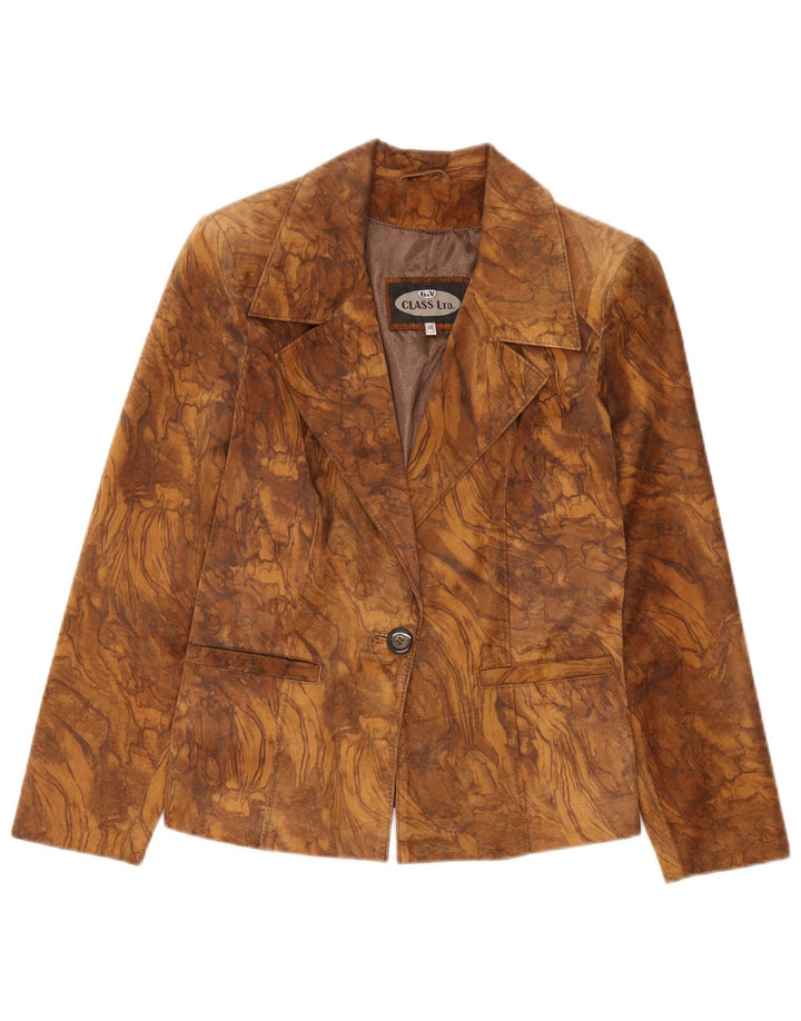 Vintage Dame 1 Knap Ruskind Blazer Jacket IT 44 Medium Brun Tie Dye
