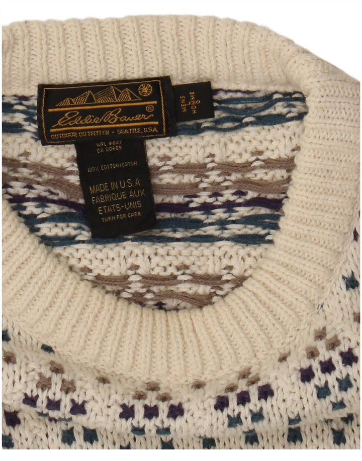 Eddie Bauer Herre sweater med rund hals, stor off-hvid plettet bomuld