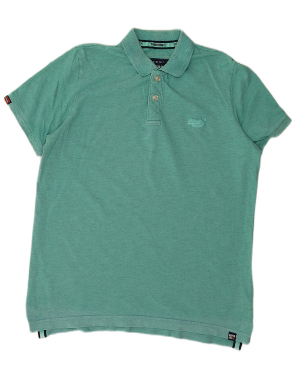 Superdry herre poloshirt XL turkis flækket bomuld