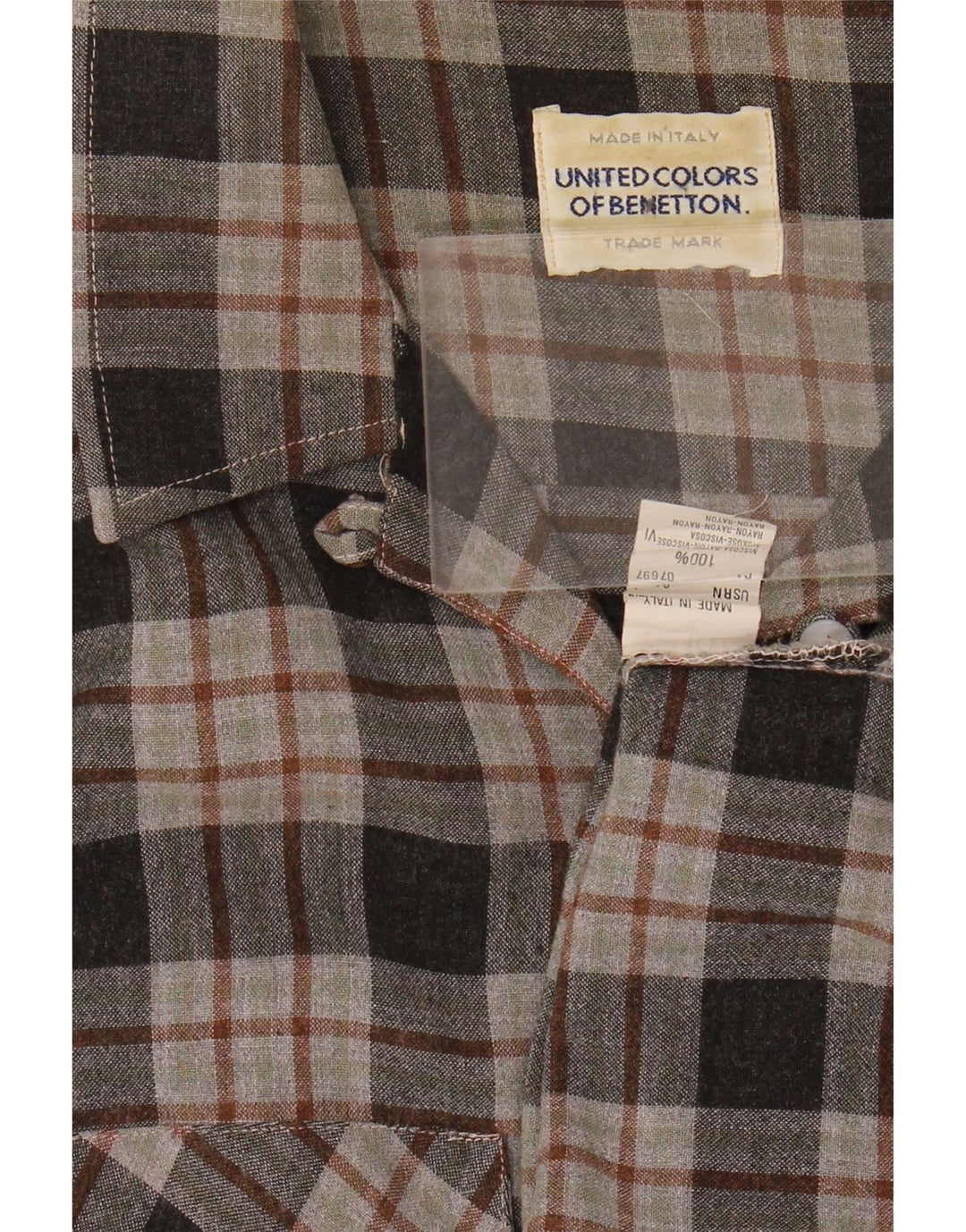 Benetton Dame Flanell Shirt UK 12 Medium Grey Check Viscose