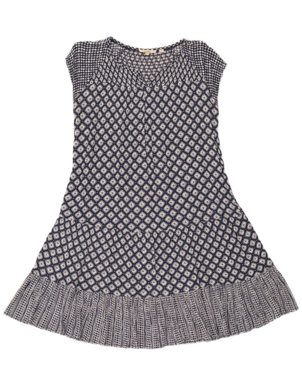 Fat Face Dame A-Line Kjole UK 10 Small Navy Blue Geometric Viscose