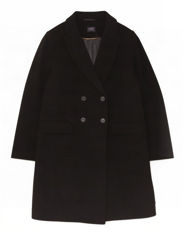 Marks & Spencer Dame Dobbeltradet Frakke UK 14 Large Black Wool