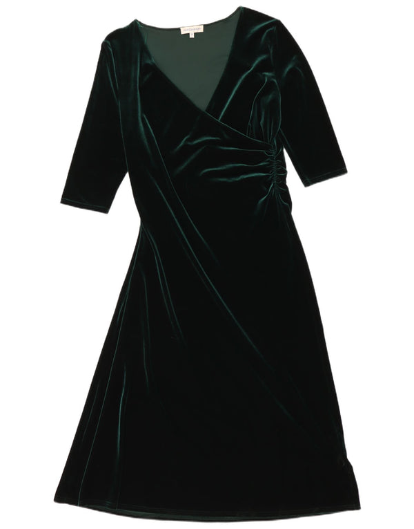 Vintage dame velour 3/4 ærmet Maxikjole UK 18 XL Grøn polyester