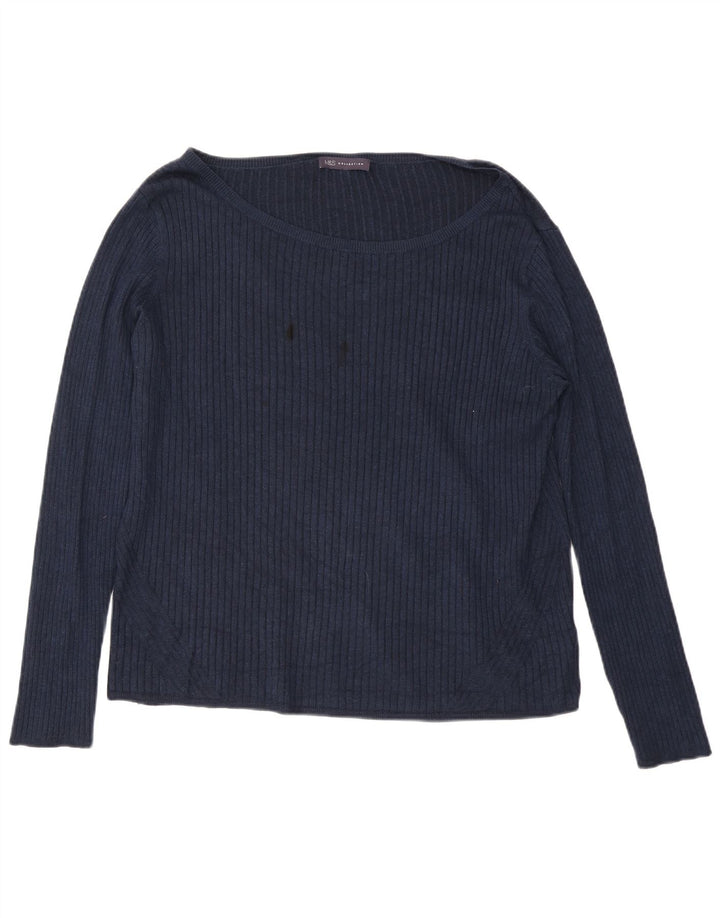 Marks & Spencer Dame Top Langærmet UK 24 4XL Navy Blue Viscose