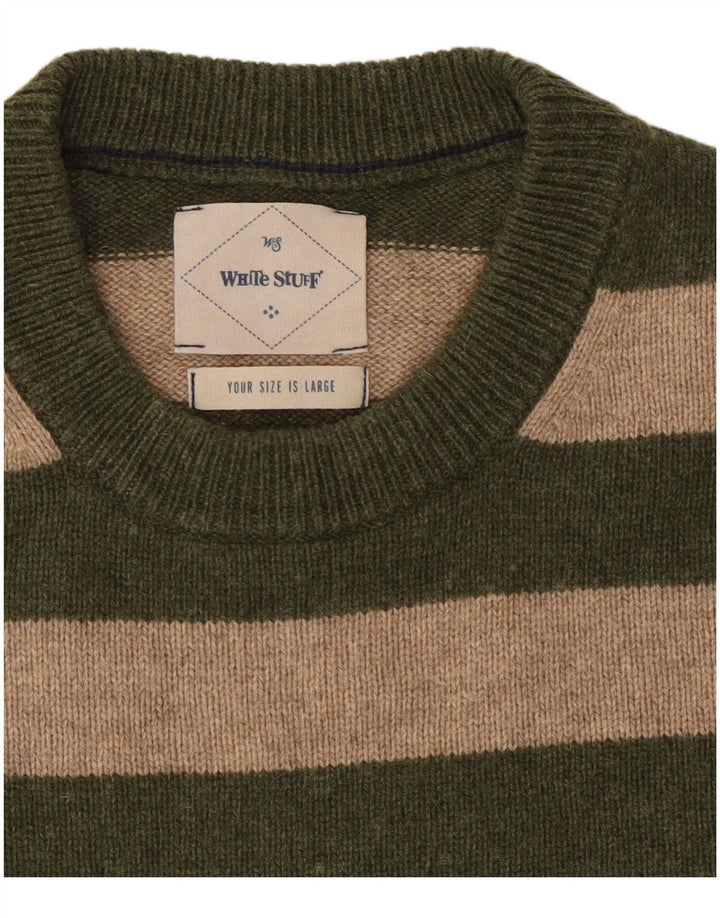 White Stuff Herre Crew Neck Jumper Sweater Stor Khaki stribet