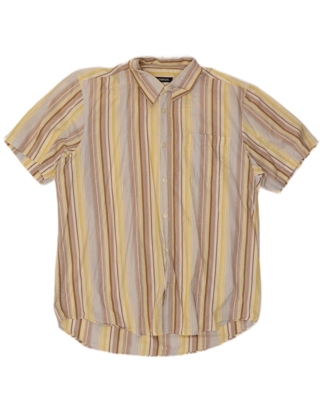 LERROS Mens Short Sleeve Shirt Large Multicoloured Striped Cotton