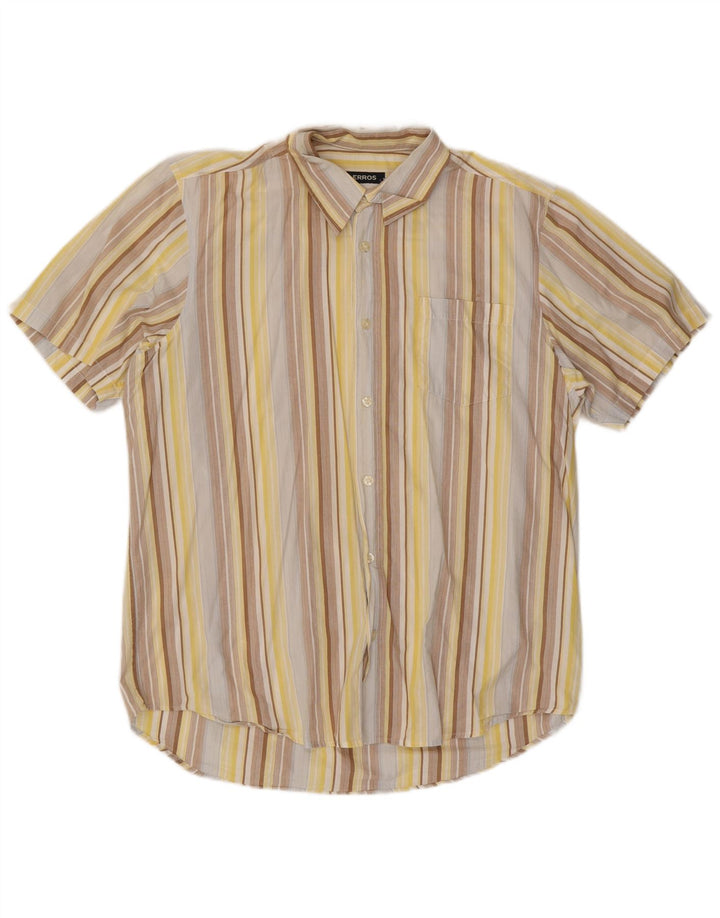 LERROS Mens Short Sleeve Shirt Large Multicoloured Striped Cotton