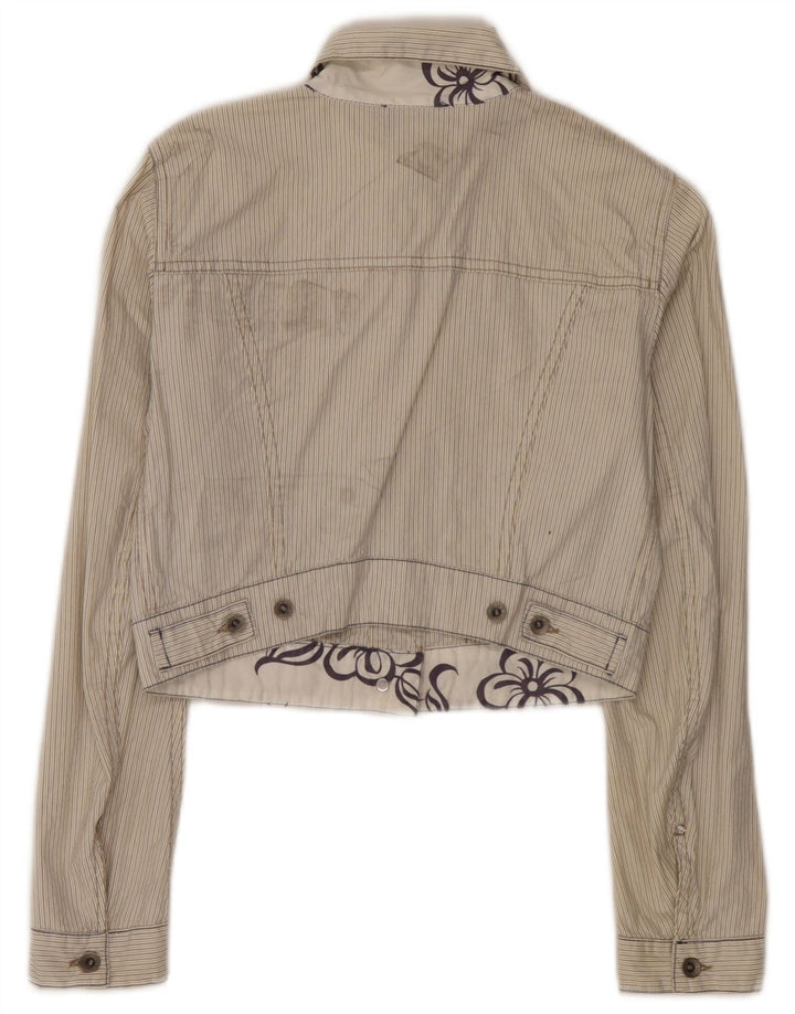 Gas Womens Crop Bomber Jacket UK 10 Small Beige Stribet Bomuld