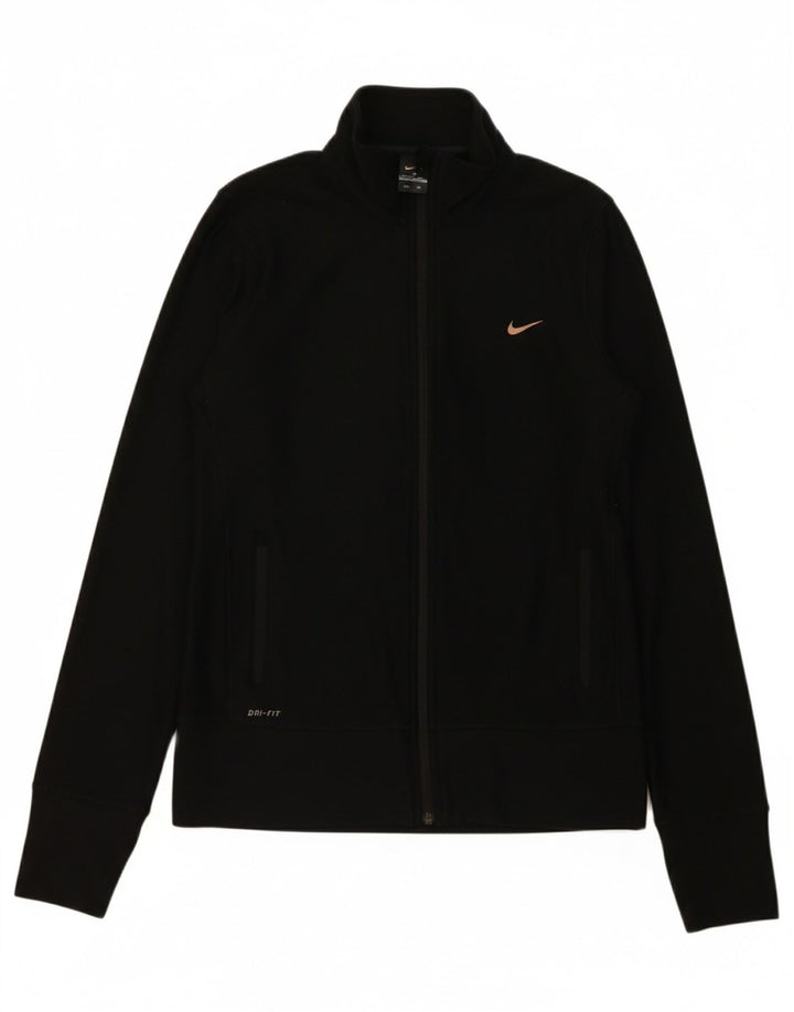 NIKE Womens Dri Fit Tracksuit Top Jacket UK 14 Medium Black Polyester Vintage Nike and Second-Hand Nike from Messina Hembry 