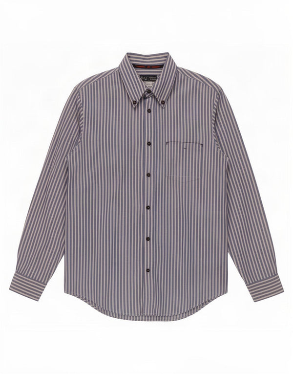 Armani Jeans Mens Shirt Large Blue Pinstripe Cotton
