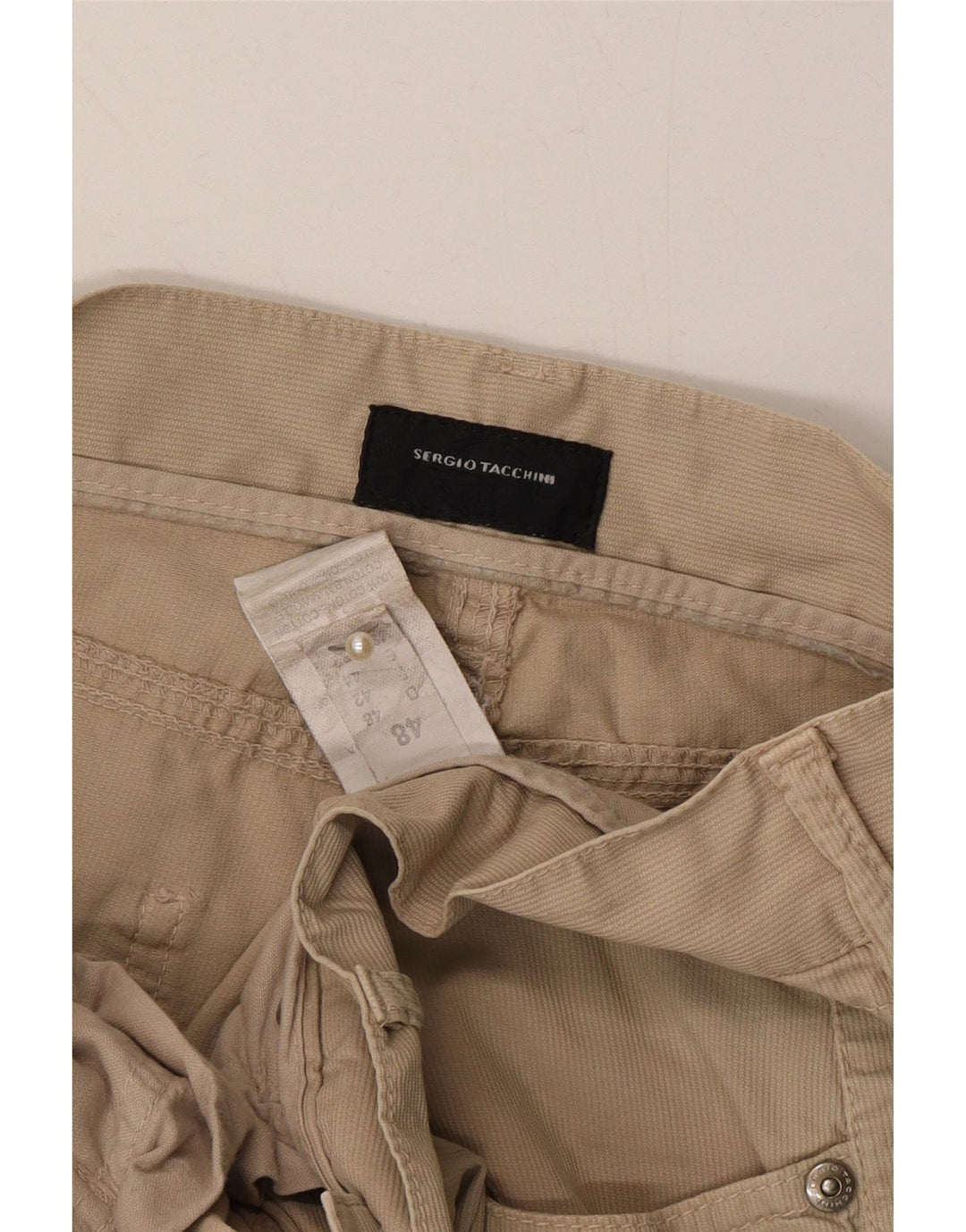 SERGIO TACCHINI Mens Straight Casual Trousers IT 48 Medium W34 L31 Beige Vintage Sergio Tacchini and Second-Hand Sergio Tacchini from Messina Hembry 