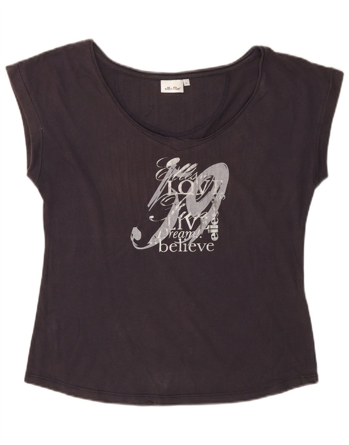 ELLESSE Grafisk T-shirt top til kvinder UK 14 Stor marineblå bomuld