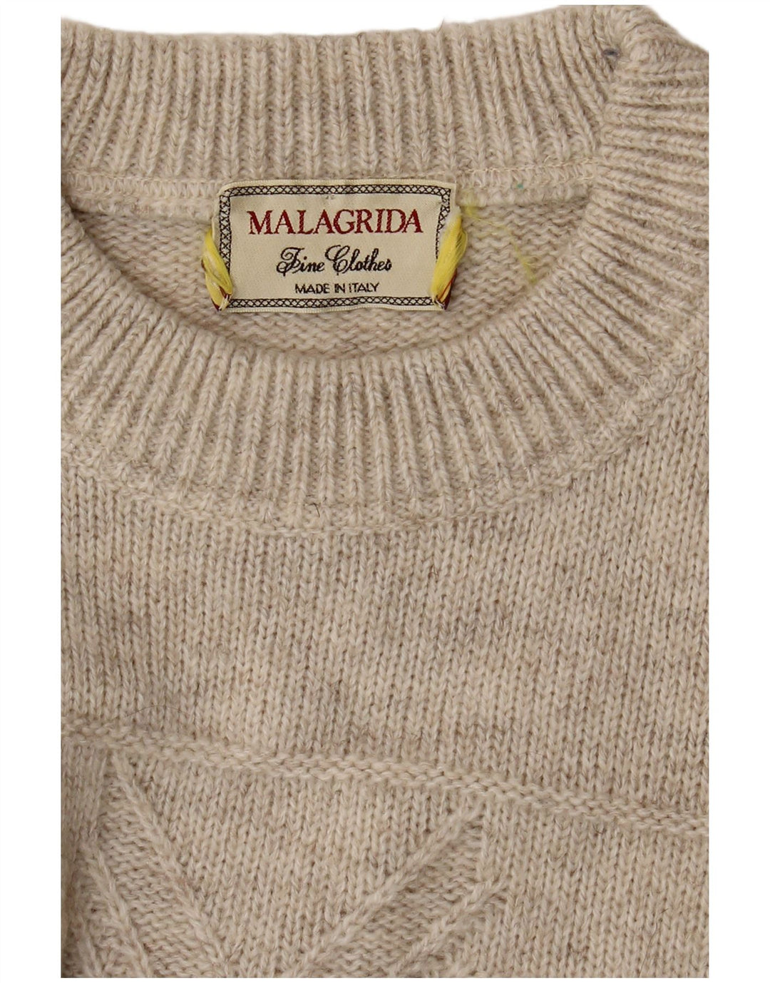 MALAGRIDA Herre sweater med rund hals, stor beige geometrisk