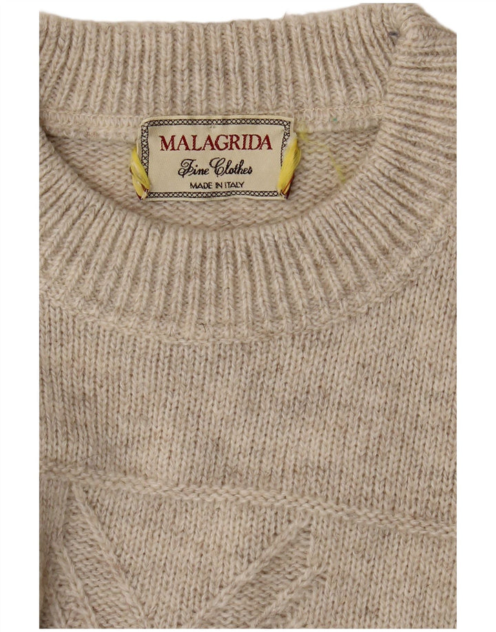 MALAGRIDA Herre sweater med rund hals, stor beige geometrisk