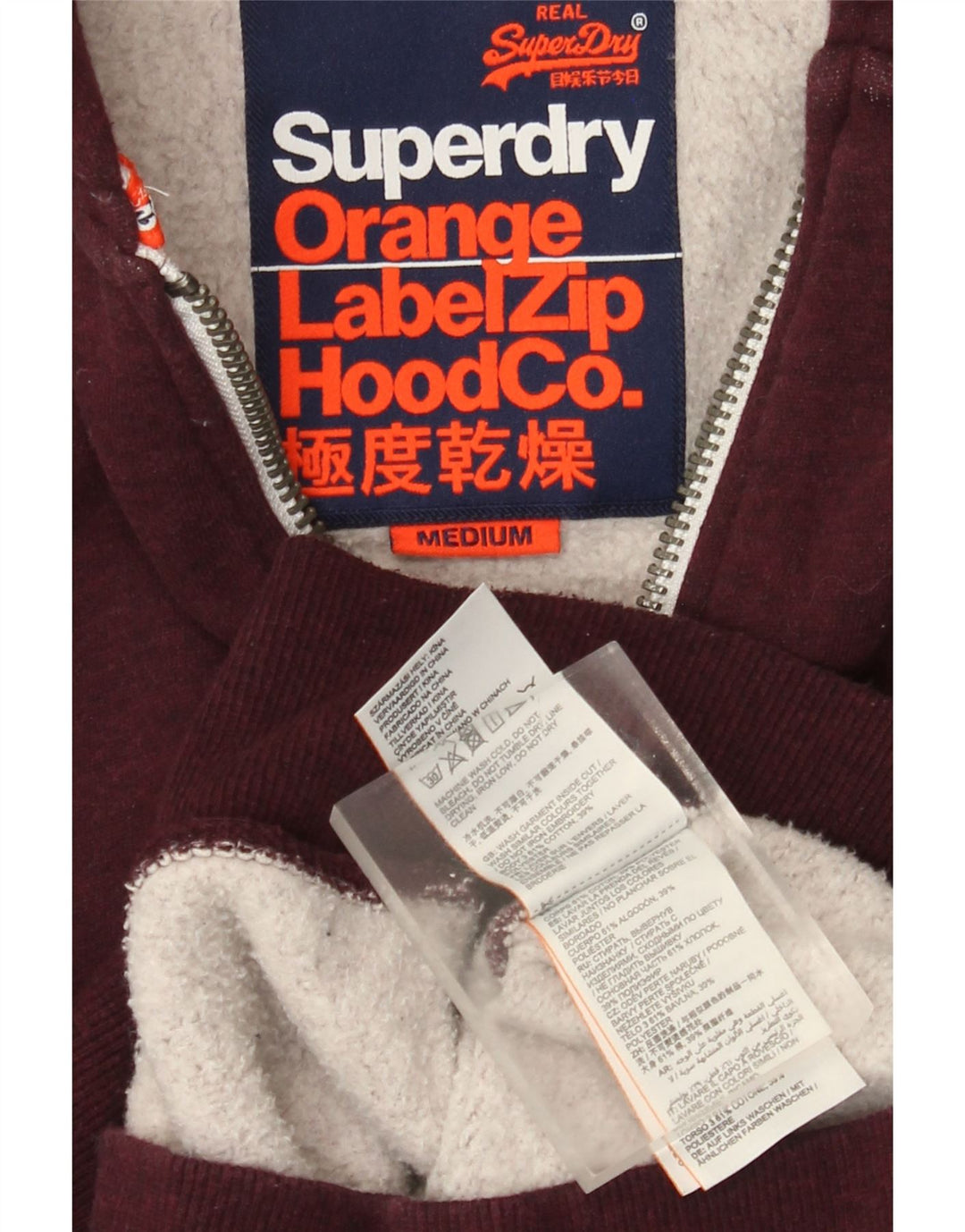 Superdry Hættetrøje med lynlås til mænd Medium Bourgogne bomuld