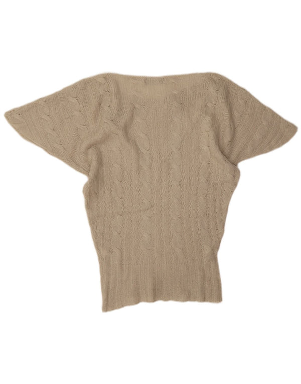 Zara Dame Kortærmet Boat Neck Jumper Sweater UK 14 Medium Beige