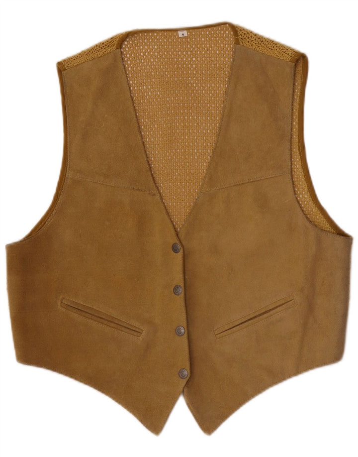 Vintage dame vest i ruskind i overstørrelse UK 10 Small Khaki Læder