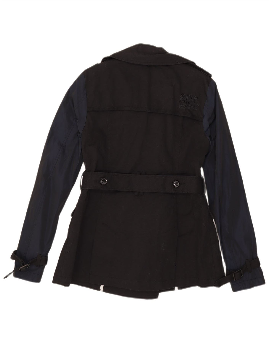 Superdry Trench Coat til kvinder UK 10 Small Black Colourblock Bomuld