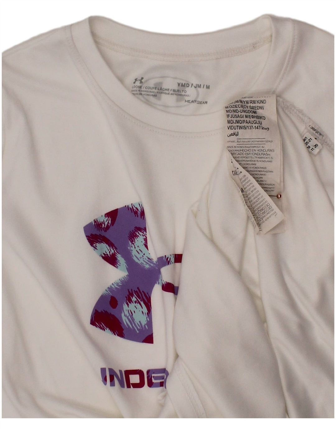 UNDER ARMOUR Girls Heat Gear Grafisk T-shirt Top 9-10 år Medium Hvid