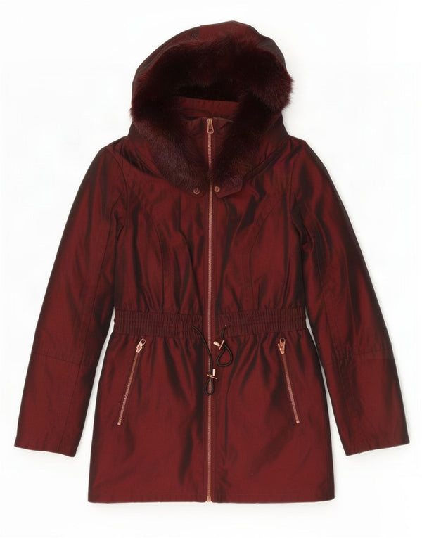 Ted Baker Womens Hooded Parka Jacket Size 1 XS Burgundy Polyester