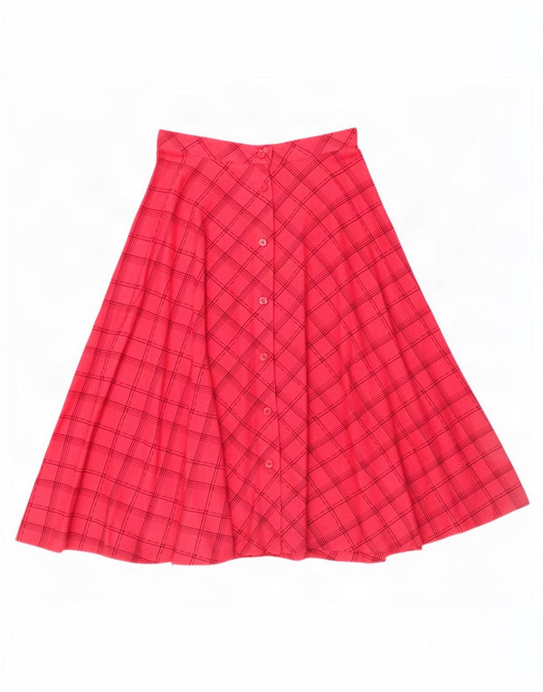 Vintage Kvinders Flared Nederdel Lille W26 Pink Plaid Bomuld