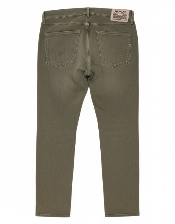 Replay Dame Anbass Slim Jeans W31 L29 Khaki Bomuld